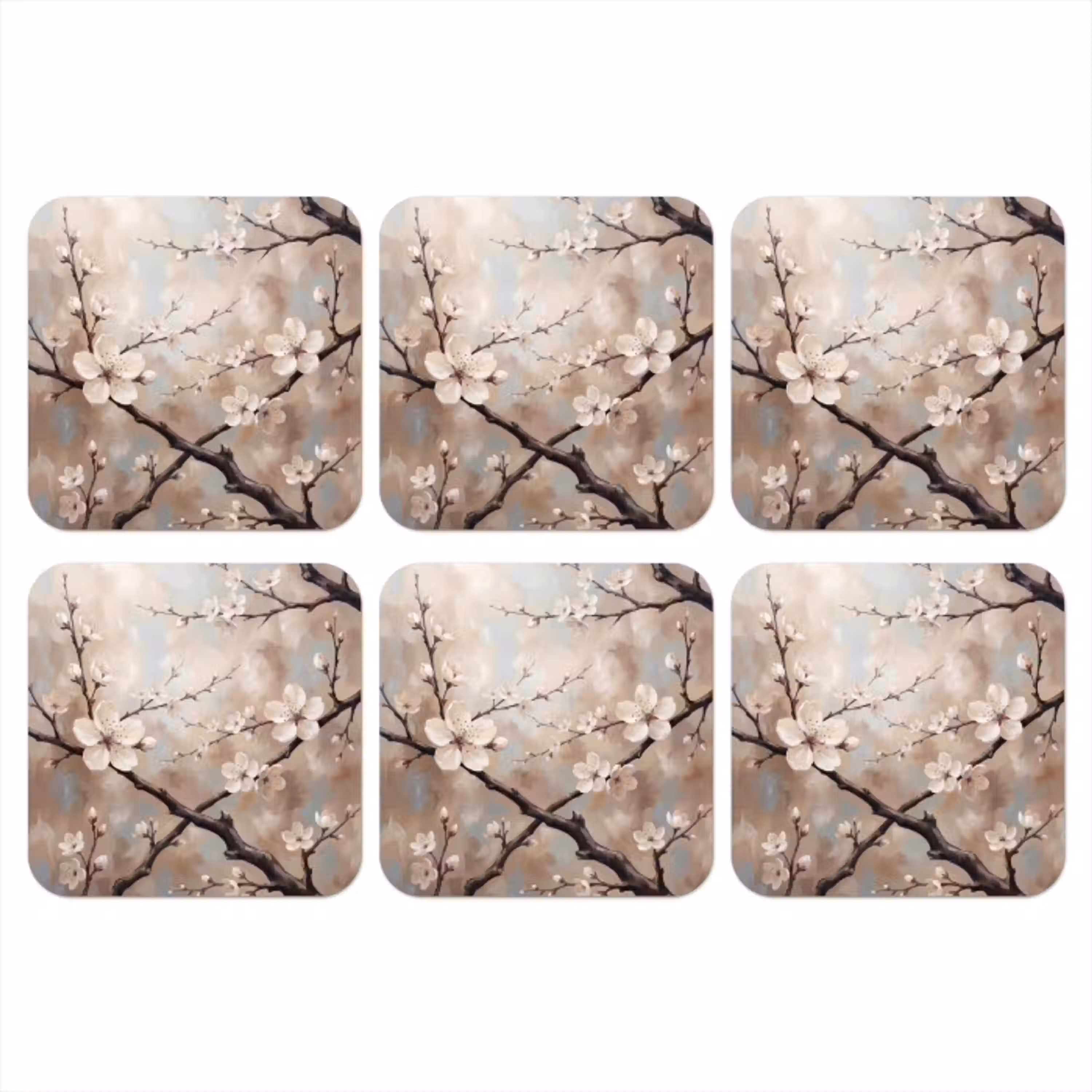 Bloesem - Takken - Schilderij - Beige - Serene onderzetter kurk middel -3d