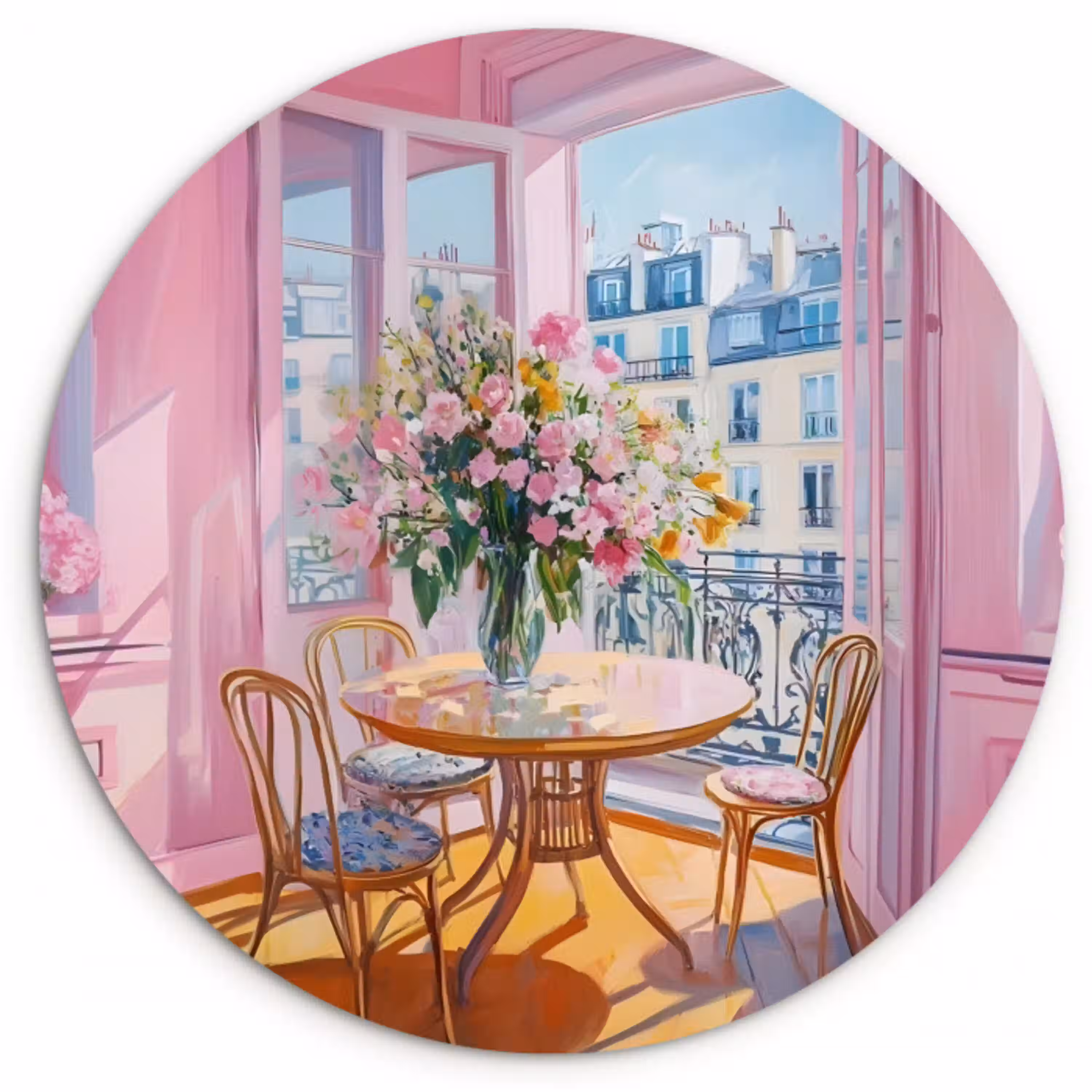 Pink - City - Bloemen Wandcirkel plexiglas klein -3d