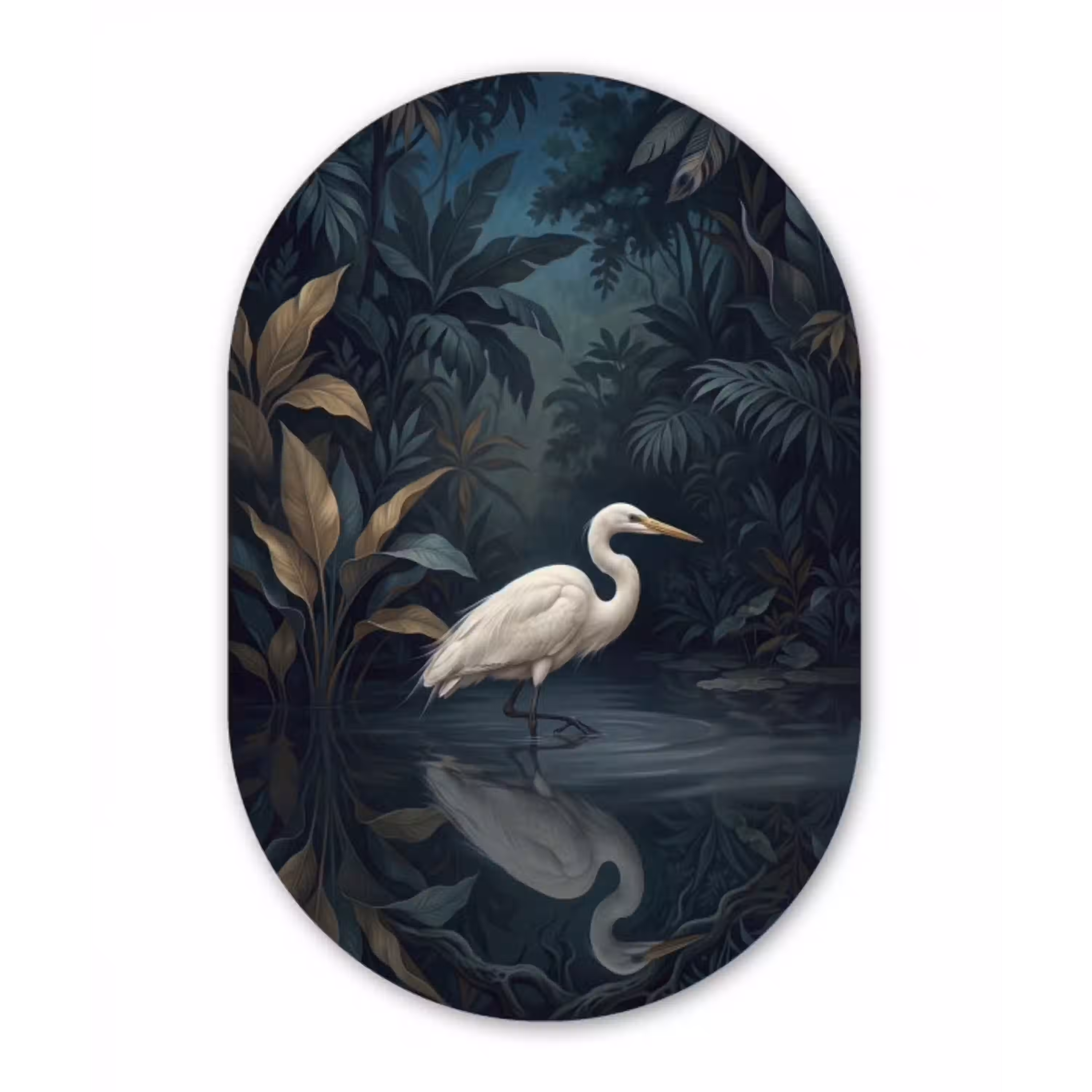 Reiger - Water - Natuur - Modern - Wit Wandcirkel Ovaal Aluminium middel -3d