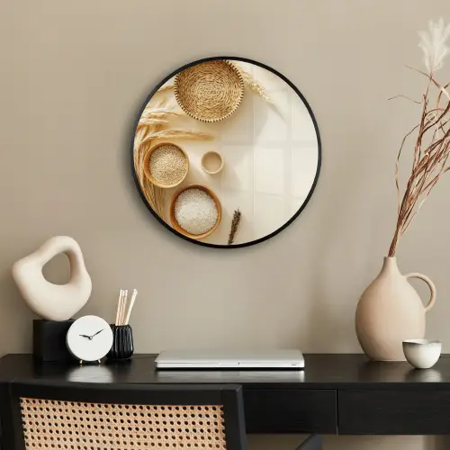 Granen - Hout - Kom - Beige Fotolijst rond zonder passe partout klein -sfeer1