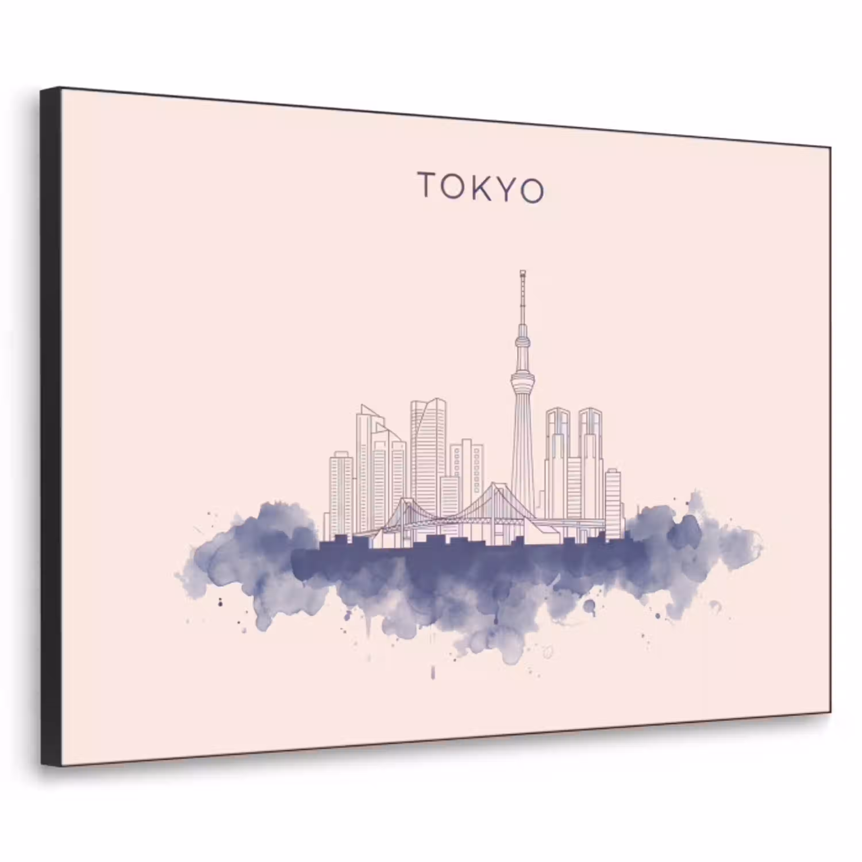 Tokyo - Skyline - Stad - Abstract - Blauw Textielframe zwart klein -3d