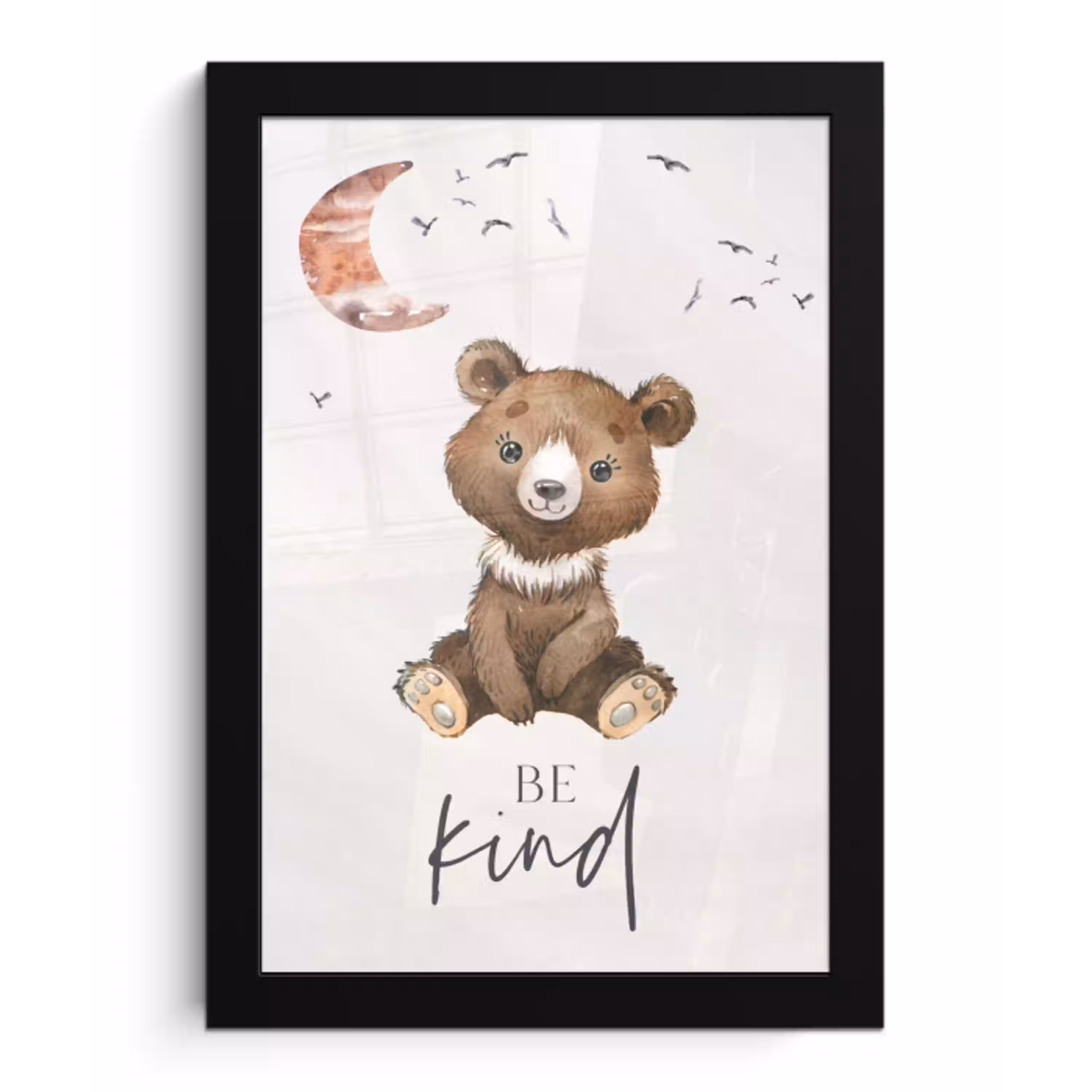 Spreuken - Be kind - Kinderen - Teddybeer - Waterverf fotolijst zwart zonder passe partout klein -3d