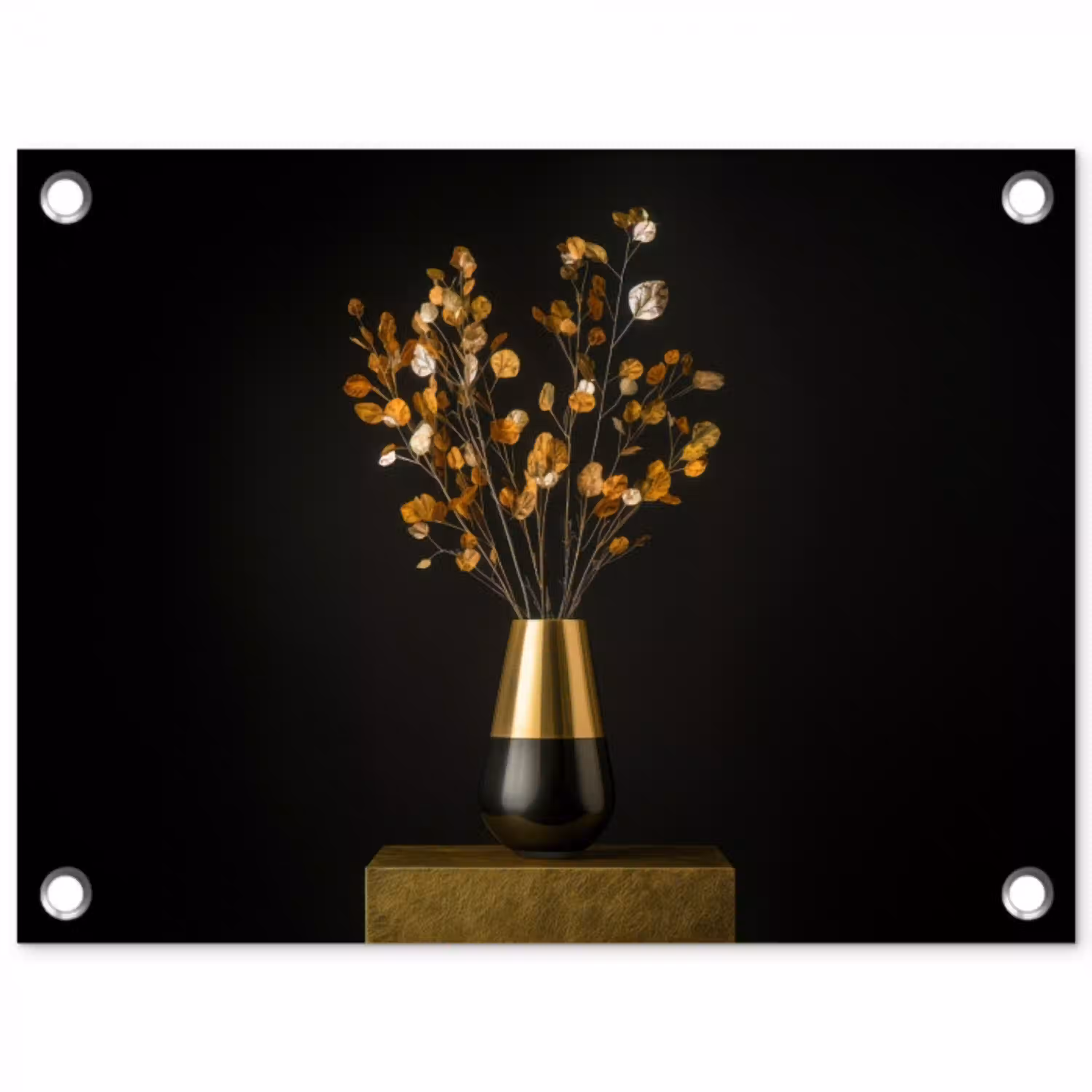 Goudbruine - Bladeren - Vaas - Herfstachtig tuinposter los doek klein -3d