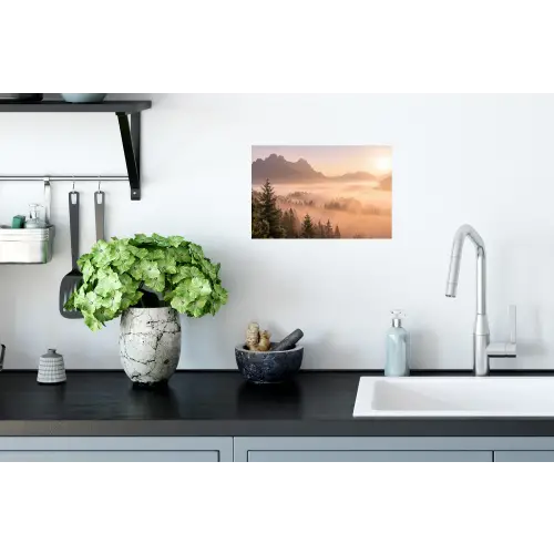 Zonlicht - Mist - Bergen - Bomen Muursticker klein -keuken