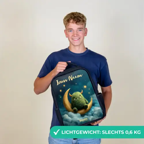 Groen monster op maansikkel Rugzak - Zwart middel -sfeer7_NL