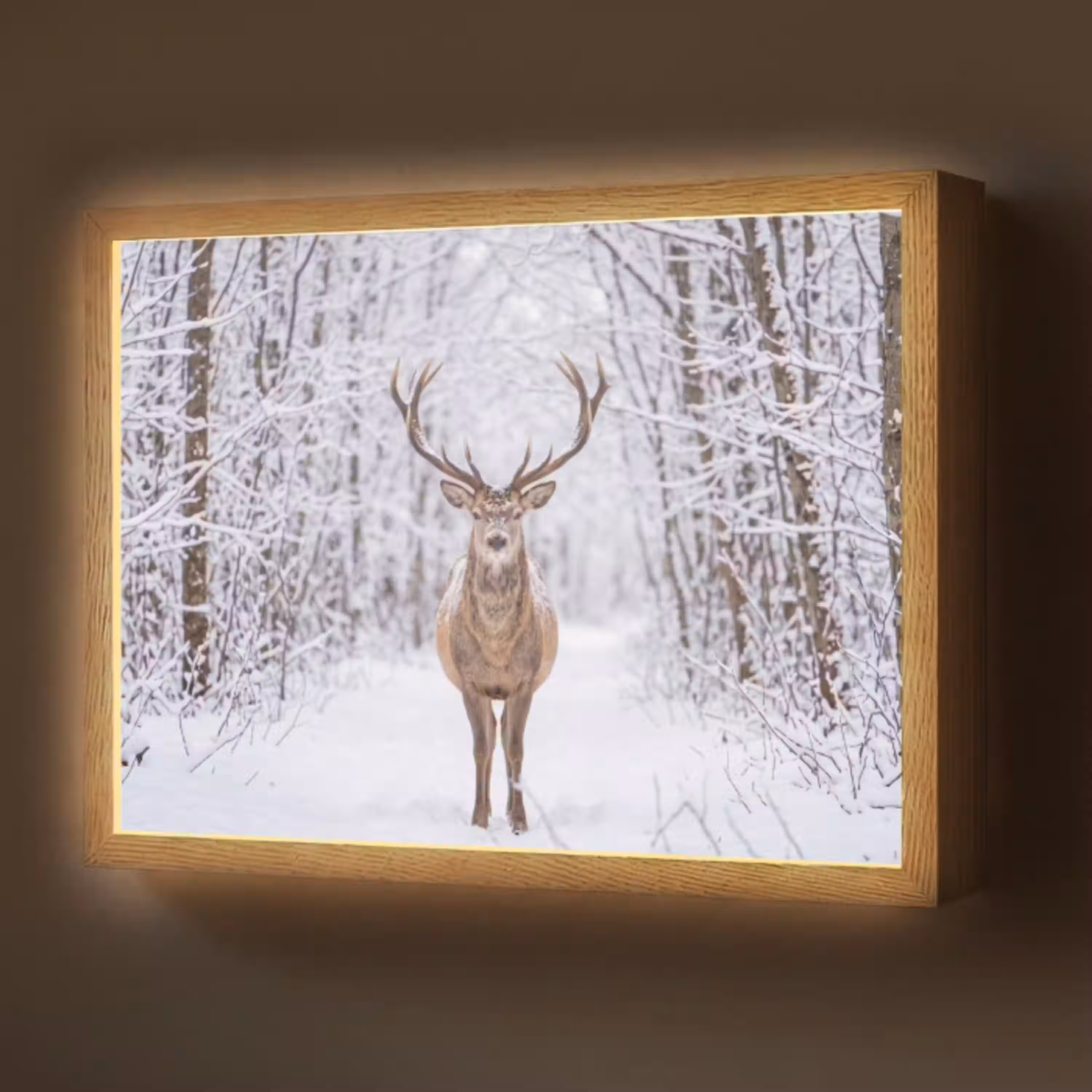 Hert - Winter - Bos - Natuur - Wit Light Box met batterij (Wandlamp) middel -z3d_website
