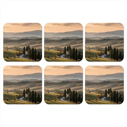 Toscaans - Landschap - Heuvels onderzetter kurk middel -3d