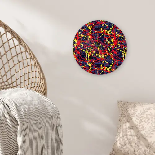 Waterverf - Rood - Geel Wandcirkel kunststof plaat 5mm dik klein 188 -sfeer5