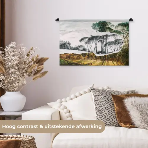 Italiaans landschap parasoldennen - Kunst - Hendrik Voogd - Schilderij - Zwart wit - Oude meesters Wandkleed katoen klein -sfeer1