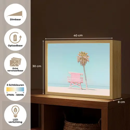 Palmboom - Strandhuis - Roze Light Box met batterij (Wandlamp) middel -USP_websiteoverzichtNL