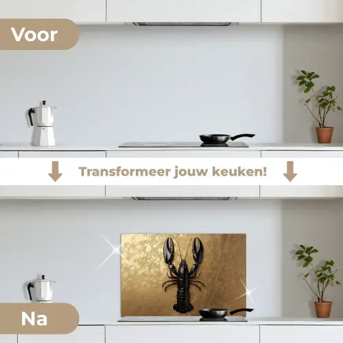 Kreeft - Zwart - Goud - Luxe keuken achterwand spatscherm klein -voor_na_NL