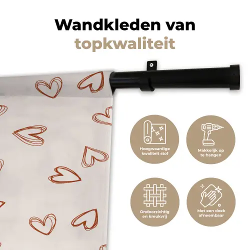 Hartjes - Patroon - Rood - Crème Wandkleed katoen klein 269 -sfeer2
