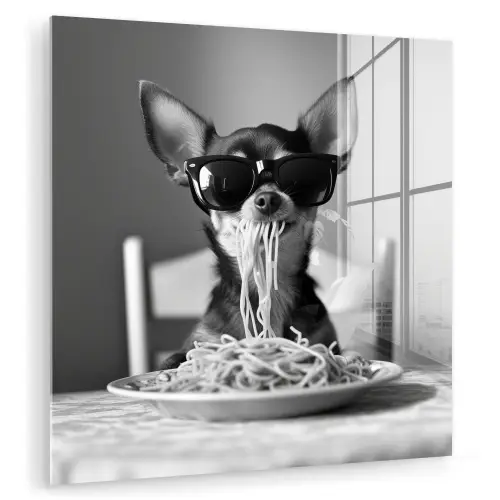 Chihuahua - Hond - Zonnebril - Humoristisch - Zwart - Wit - Spaghetti plexiglas 5mm klein -zzzproduct_nieuw