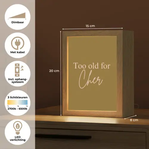 Groen - Too old for cher - Roze Light Box met kabel (Tafellamp) klein -USP_NL