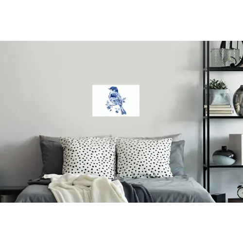 Vogel - Delfts blauw - Illustratie - Bloemen Muursticker klein -slaapkamer