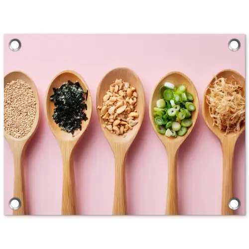 Ingrediënten - Lepels - Hout - Roze tuinposter los doek klein -3d