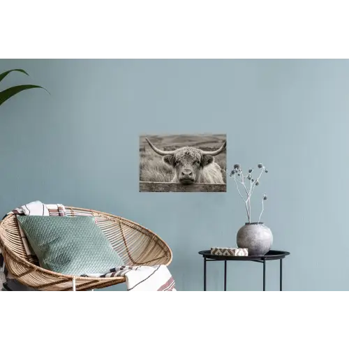 Schotse hooglander - Zwart - Wit - Hout Muursticker klein -plant