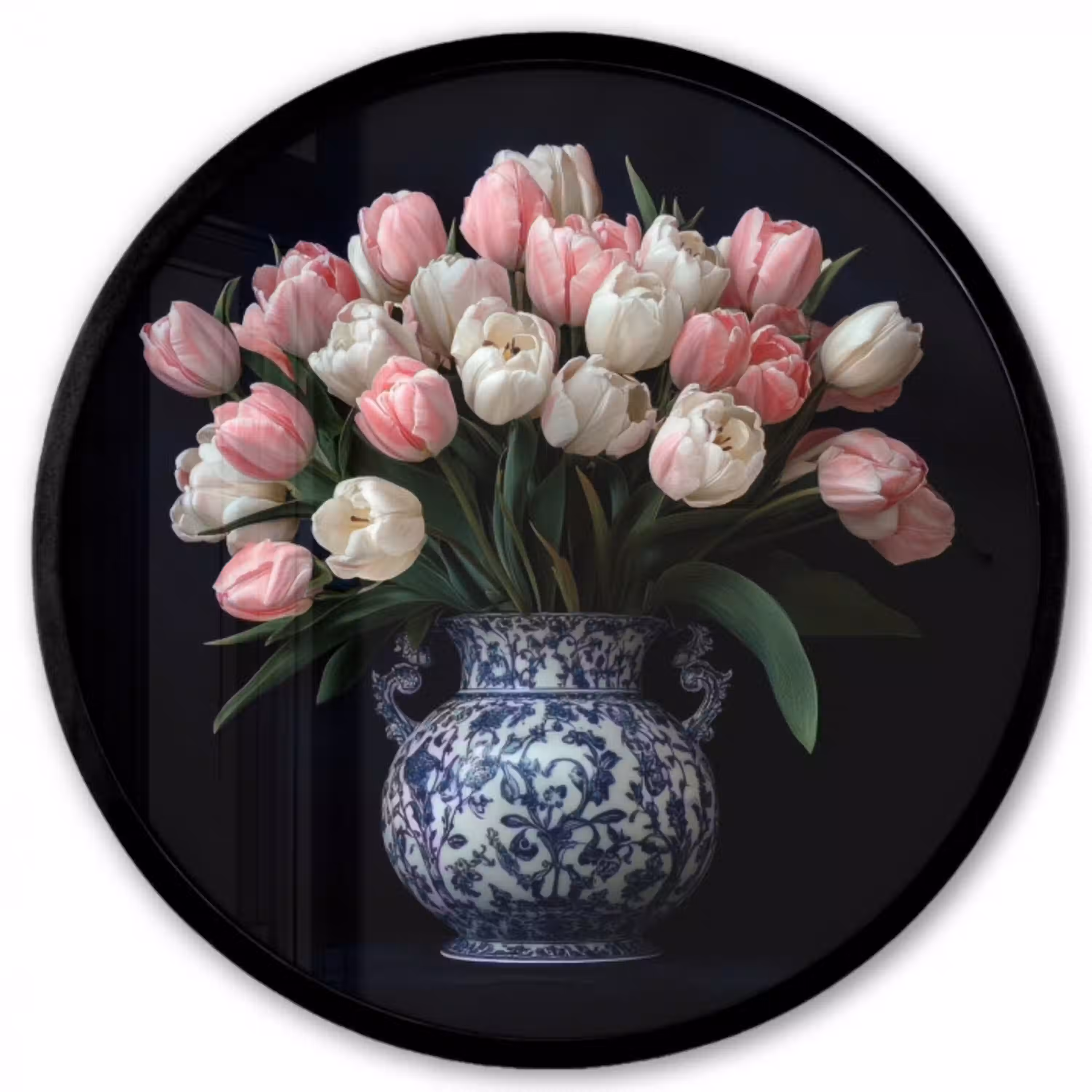 Bloemen - Roze - Tulpen - Vaas Fotolijst rond zonder passe partout klein -3d