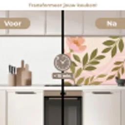 Grafisch - Bloemen - Roze keuken achterwand 2 middel -voor-na2_NL