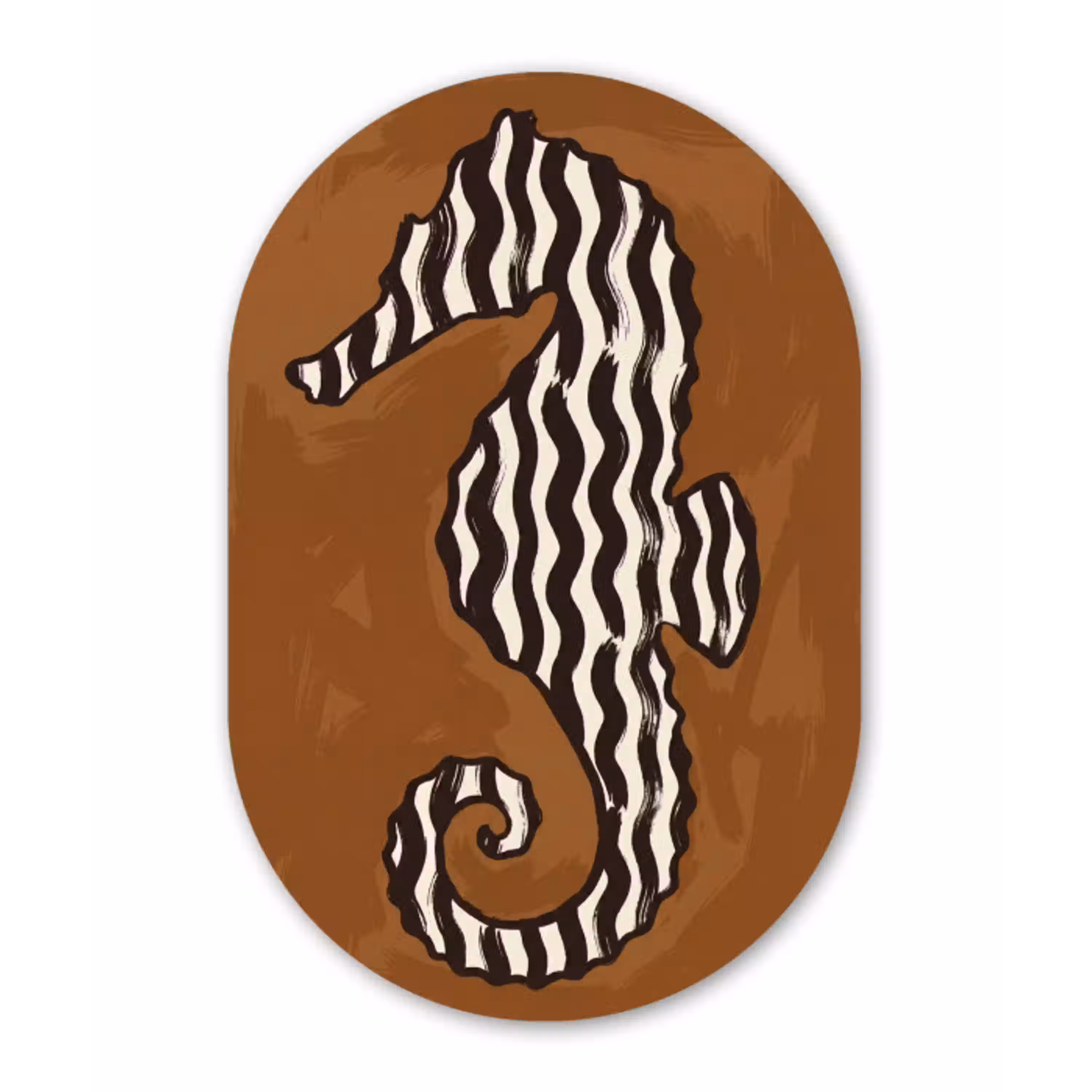Dieren - Zeepaardje - Abstract - Bruin - Strepen Wandcirkel Ovaal Aluminium middel -3d