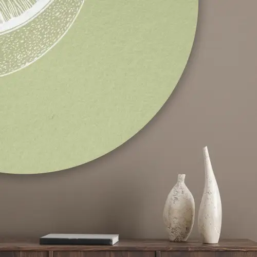 Kiwi - Lijntekening - Minimalistisch - Groen Akoestische PET Vilt - Rond klein -sfeer5_closeup