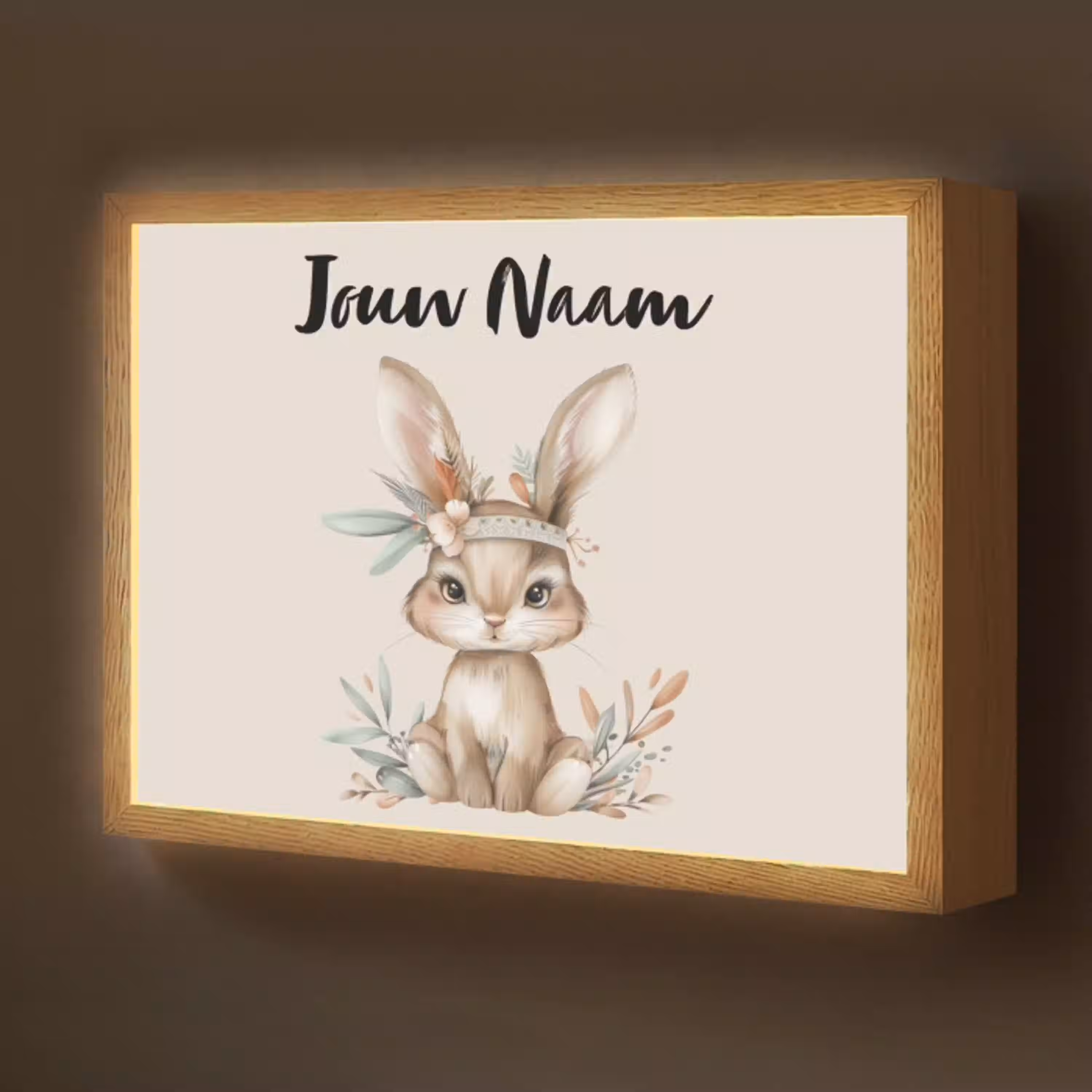 Haas - Dier - Bohemian - Pastel kleuren Light Box met batterij (Wandlamp kind) middel -z3d_website