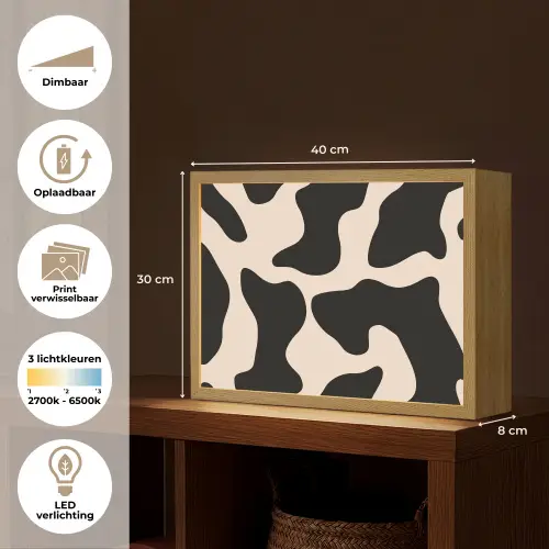 Vlekkenpatroon - Koe - Beige Light Box met batterij (Wandlamp) middel -USP_websiteoverzichtNL