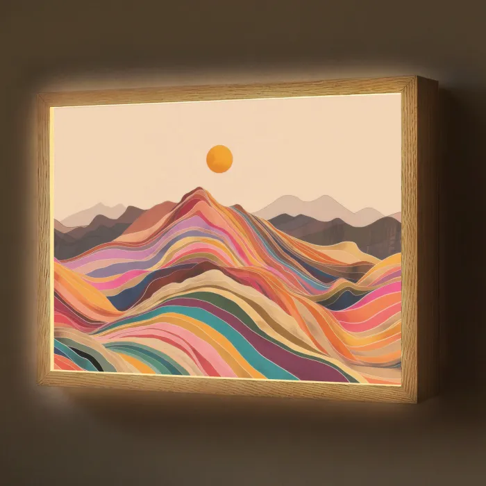 Zon - Kleurrijk landschap - Bergen Light Box met batterij (Wandlamp) middel -z3d_website