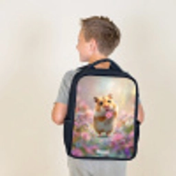 Hamster - Bloem - Natuur - Dier Rugzak - Zwart middel -sfeer2