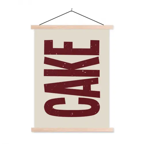 Red - Cake - Decoratie - Eten textielposter latten blank klein -3d