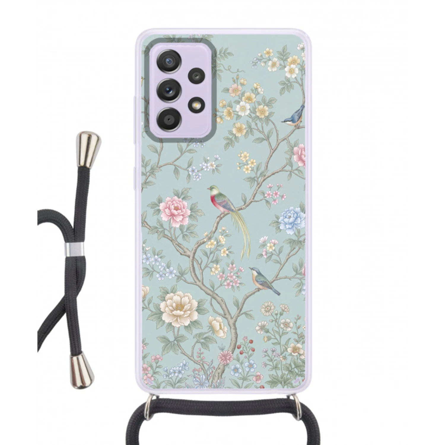Vogel - Bloemen - Kleurrijk Hoesje Samsung Galaxy A52 5G met koord klein -3d