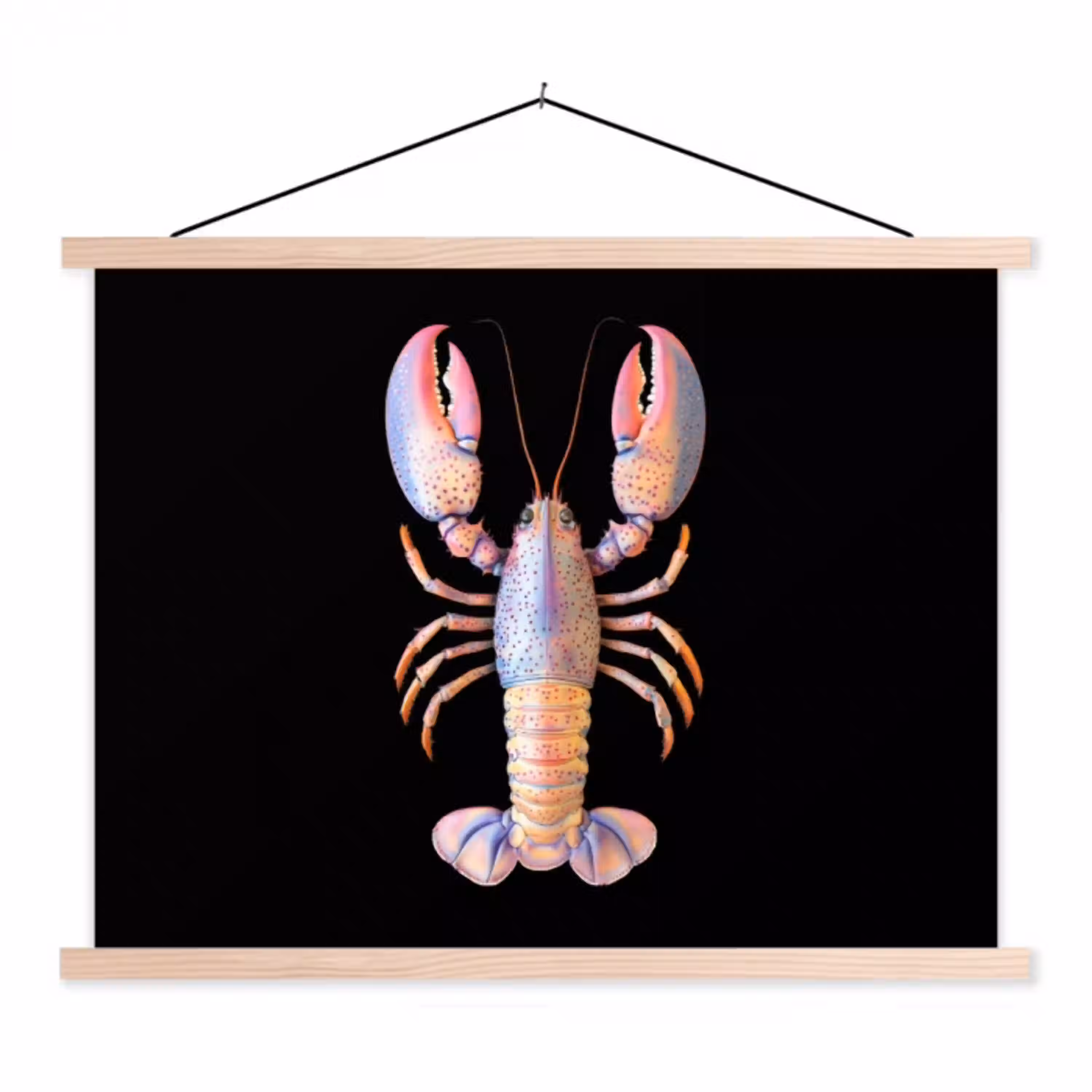 Kreeft - Roze - Zacht - Zwart textielposter latten blank klein -3d