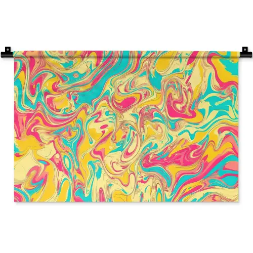 Geel - Roze - Blauw - Retro Wandkleed katoen klein -zz3d