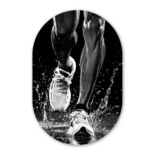 Hardloopschoenen - Rennen - Druppels - Zwart Wandcirkel Ovaal Glas middel -3d