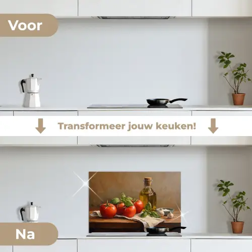 Tomaten - Olijfolie - Stilleven keuken achterwand spatscherm klein -voor_na_NL
