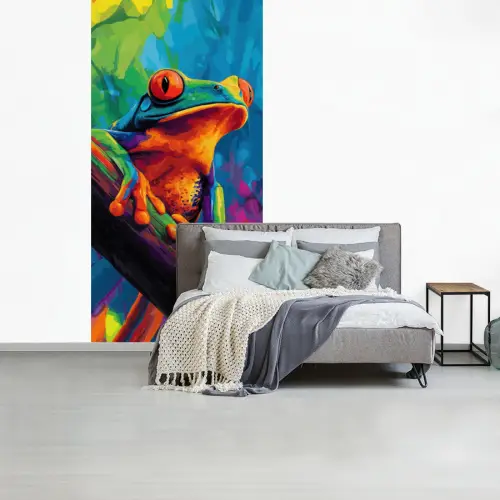 Kikker - Felgekleurd - Tak - Regenboog fotobehang vinyl groot -slaapkamer