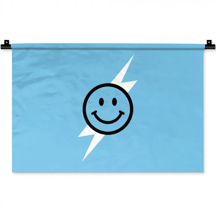 Smiley - Blauw - Bliksem Wandkleed katoen klein -zz3d