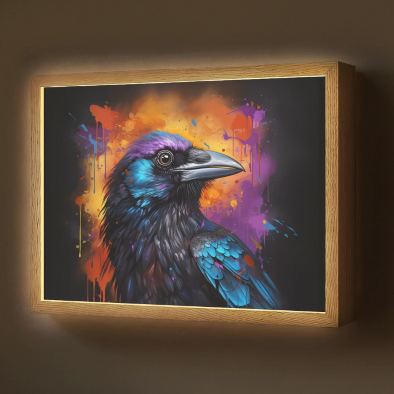 Vogel - Kraai - Graffiti - Zwart - Dieren Light Box met batterij (Wandlamp) middel -z3d_website