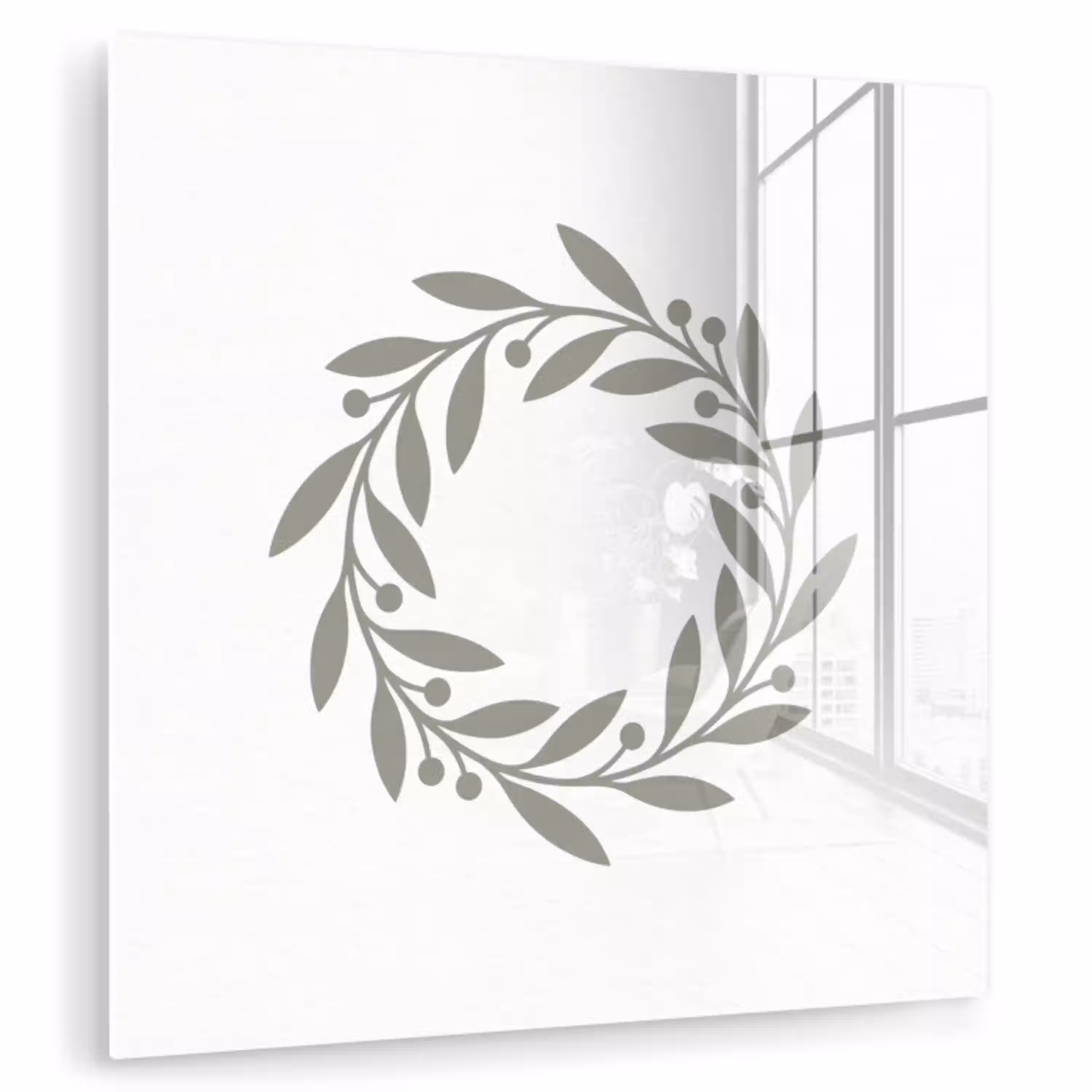 Krans - Bladeren - Natuur - Minimalistisch - Grijs plexiglas 5mm klein -zzzproduct_nieuw