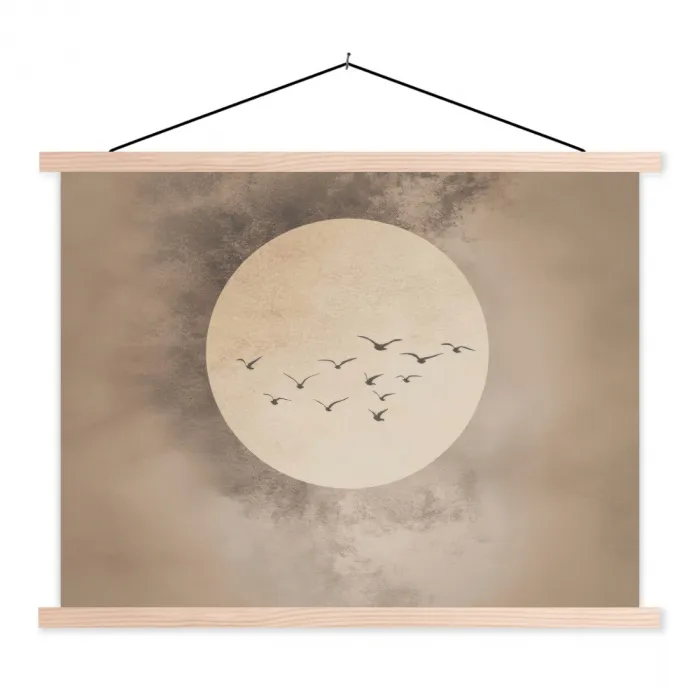 Vogel - Beige - Japandi textielposter latten blank klein -3d