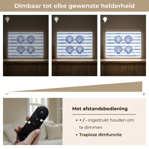 Vier schelpen - Blauw - Wit - Strepen Light Box met batterij (Wandlamp) middel -USP_dimbaarNL