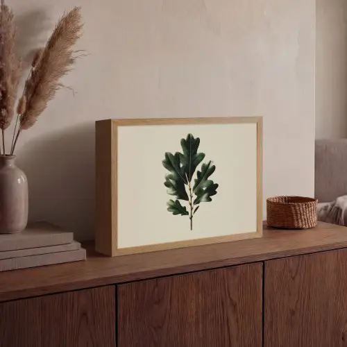 Eikenbladeren - Beige - Groen - Golvende randen Light Box met batterij (Wandlamp) middel -sfeer2