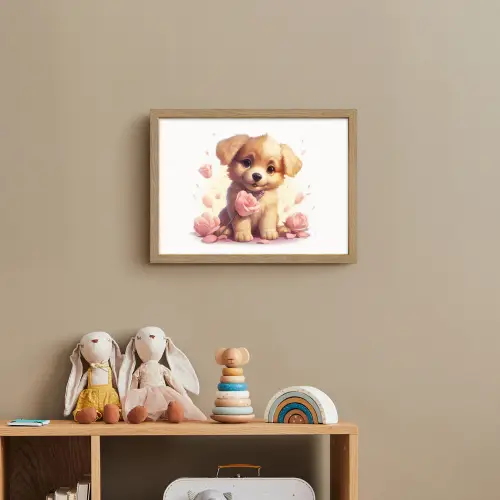 Hond - Bloemen - Roze - Meisjes - Kind Light Box met batterij (Wandlamp kind) middel -sfeer2_kind