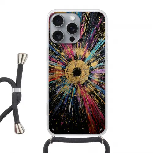 Explosie - Goud - Kleurrijk - Abstract Hoesje iPhone 16 Pro Max met koord klein -3d