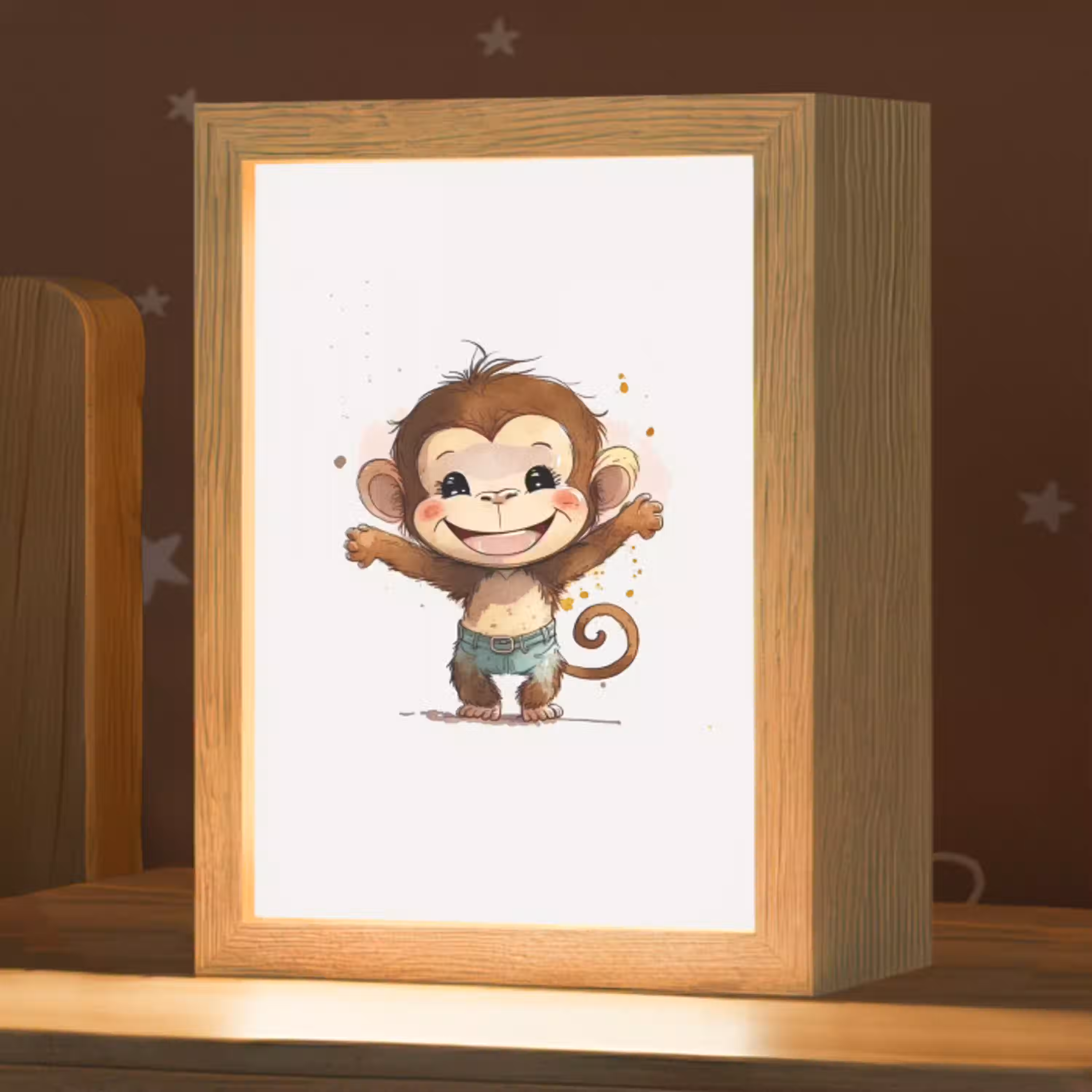 Aap - Bruin - Waterverf - Dieren - Meiden - Jongens Light Box met kabel klein -zzz_3d_website