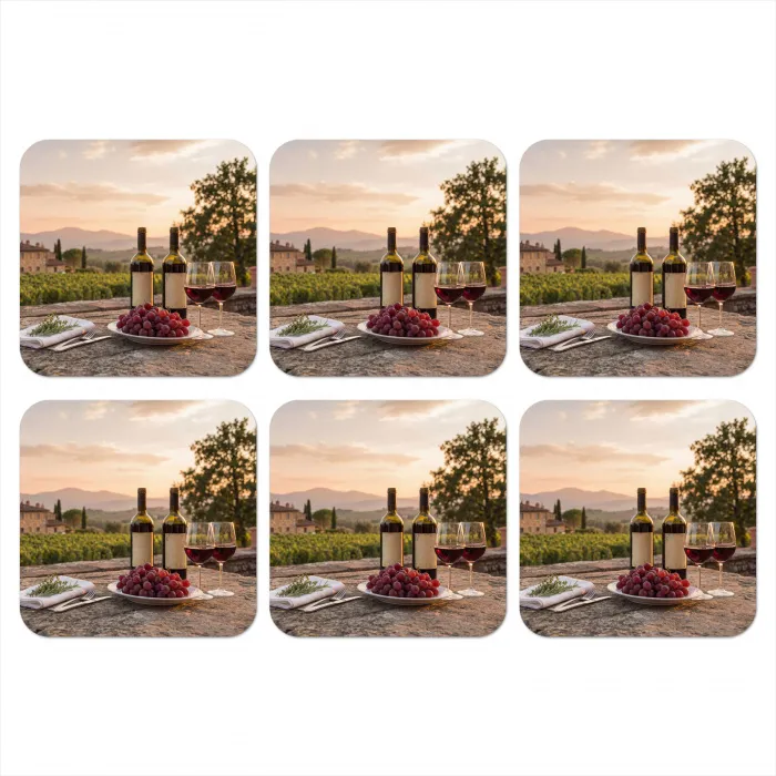 Wijn - Glazen - Druiven - Wijngaard onderzetter kurk middel -3d