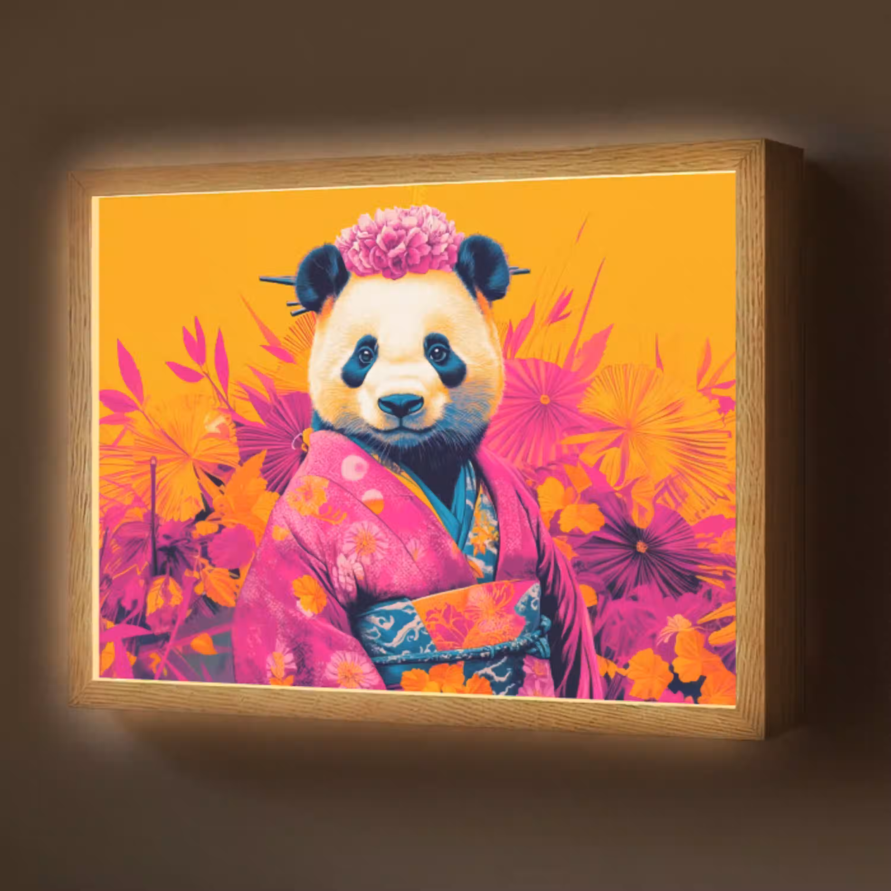 Kimono - Roze - Panda - Bloemenkroon Light Box met batterij (Wandlamp) middel -z3d_website