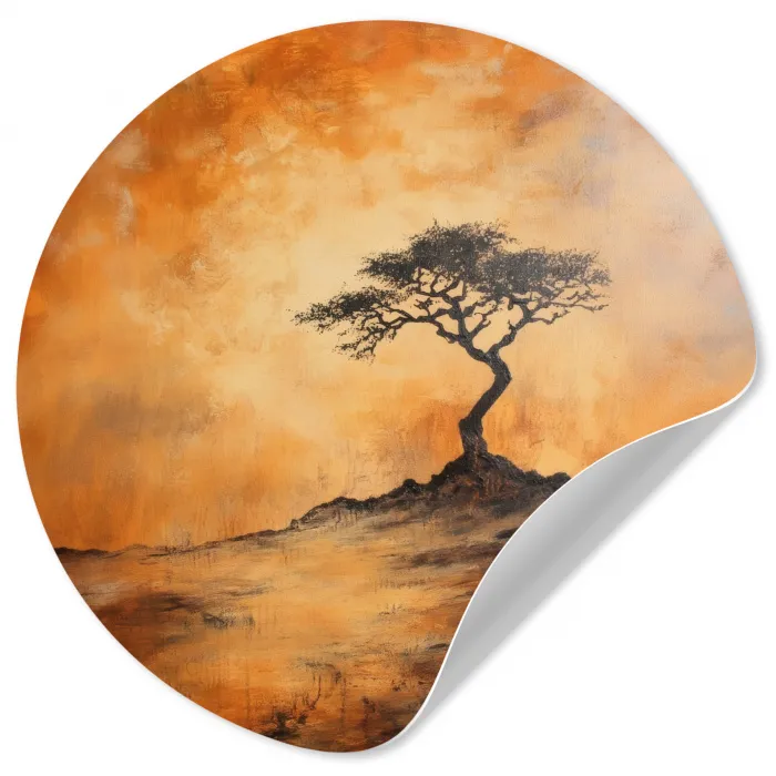 Boom - Landschap - Oranje Wandcirkel behangsticker klein -3d