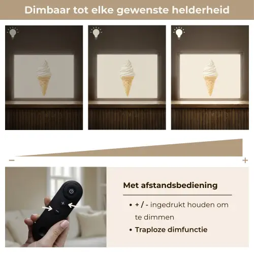 Softijs - Hoorntje - Wit Light Box met batterij (Wandlamp) middel -USP_dimbaarNL