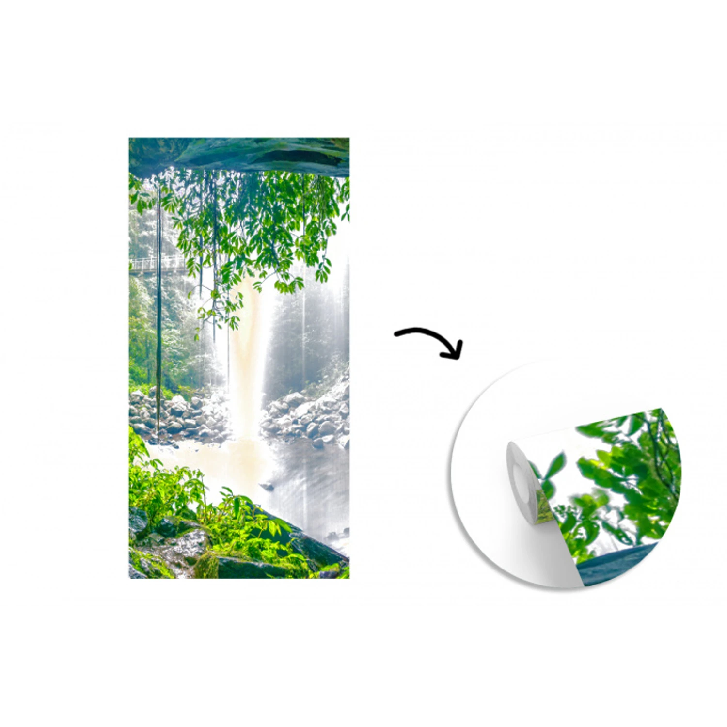 Jungle - Regenwoud - Water - Waterval - Planten fotobehang vinyl groot -3d